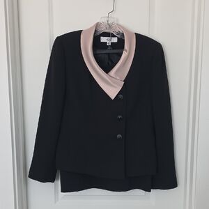 Le Suit Black Suit with Cream Satin Collar and Pencil Skirt